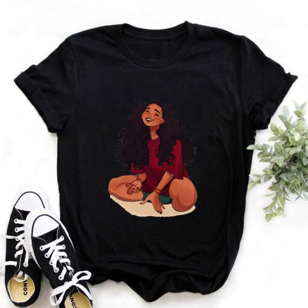 ZOGANKIN Female Summer Fashion Short Sleeve Tshirts Cool Melanin Black Girl Graphic Printed Women Black T-shirt Casual Tops Tee