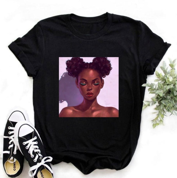 ZOGANKIN Female Summer Fashion Short Sleeve Tshirts Cool Melanin Black Girl Graphic Printed Women Black T-shirt Casual Tops Tee