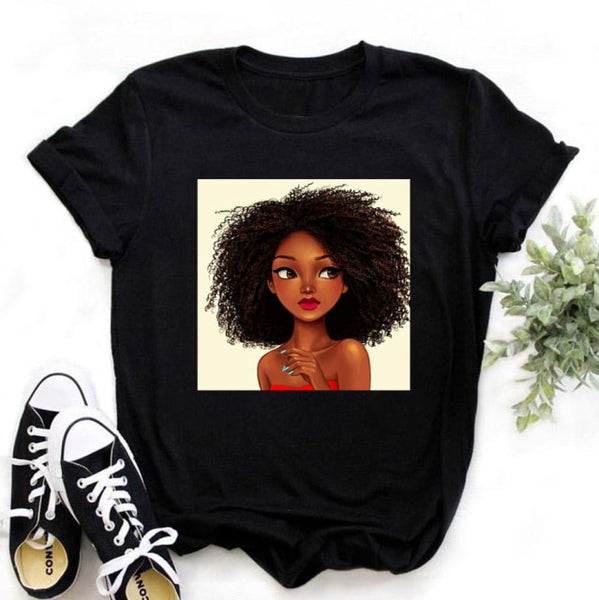 ZOGANKIN Female Summer Fashion Short Sleeve Tshirts Cool Melanin Black Girl Graphic Printed Women Black T-shirt Casual Tops Tee