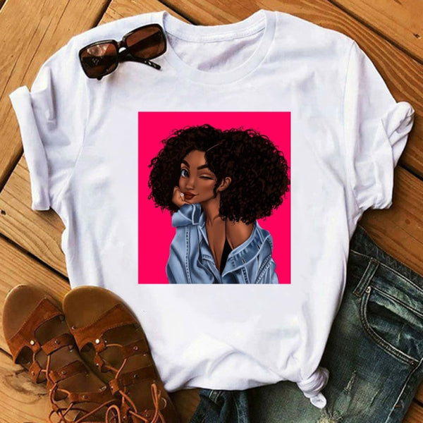 ZOGANKIN Female Summer Fashion Short Sleeve Tshirts Cool Melanin Black Girl Graphic Printed Women Black T-shirt Casual Tops Tee