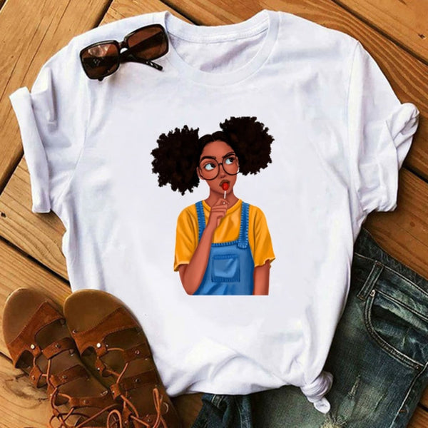 ZOGANKIN Female Summer Fashion Short Sleeve Tshirts Cool Melanin Black Girl Graphic Printed Women Black T-shirt Casual Tops Tee