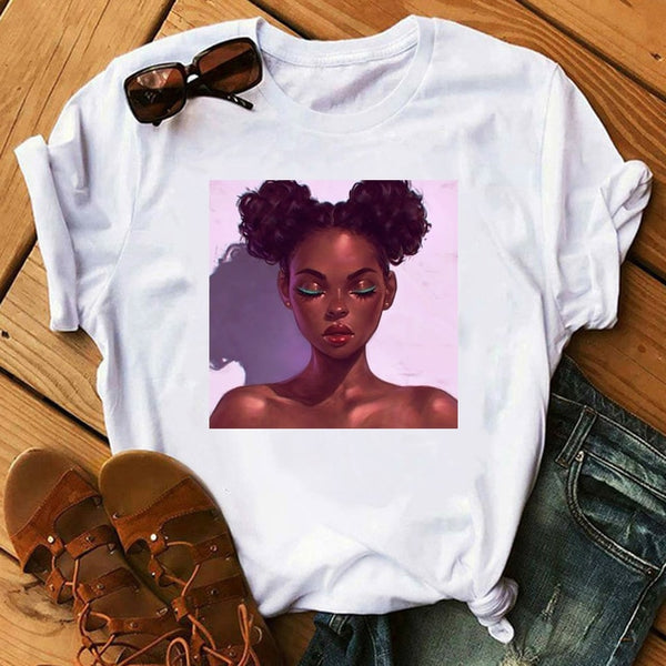 ZOGANKIN Female Summer Fashion Short Sleeve Tshirts Cool Melanin Black Girl Graphic Printed Women Black T-shirt Casual Tops Tee