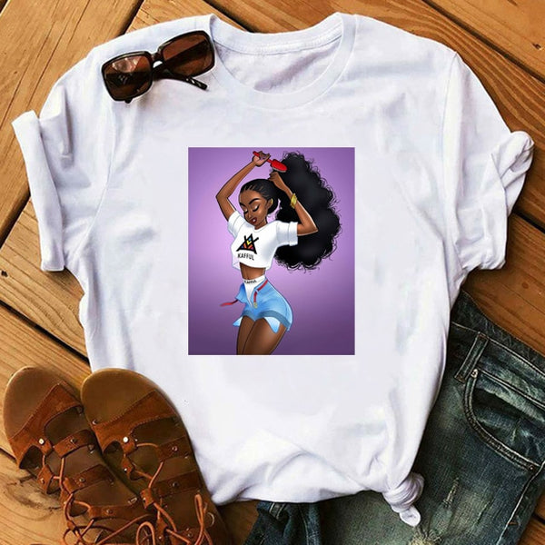 ZOGANKIN Female Summer Fashion Short Sleeve Tshirts Cool Melanin Black Girl Graphic Printed Women Black T-shirt Casual Tops Tee