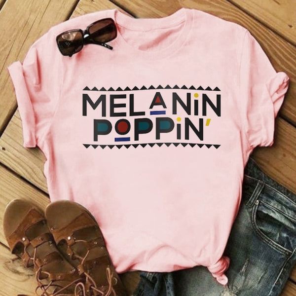 Melanin Poppin African American Black Girl Magic T Shirt Female BLM Graphic Tees Women Letter Print T-shirt Streetwear Top