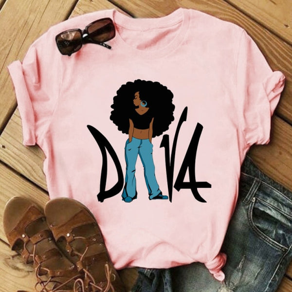 Melanin Poppin African American Black Girl Magic T Shirt Female BLM Graphic Tees Women Letter Print T-shirt Streetwear Top