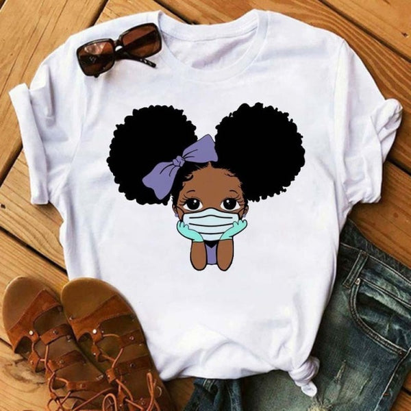 Maycaur Fashion Women Black Girl Print Magic T Shirt Summer Short Sleeve Ladies T-shirts 90s Ulzzang Shirt Casual Round Neck Tee