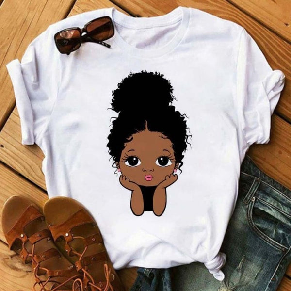 Maycaur Fashion Women Black Girl Print Magic T Shirt Summer Short Sleeve Ladies T-shirts 90s Ulzzang Shirt Casual Round Neck Tee