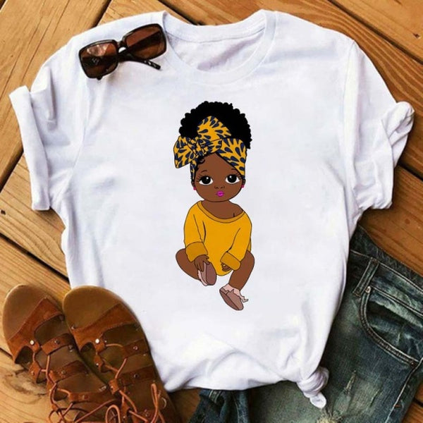 Maycaur Fashion Women Black Girl Print Magic T Shirt Summer Short Sleeve Ladies T-shirts 90s Ulzzang Shirt Casual Round Neck Tee