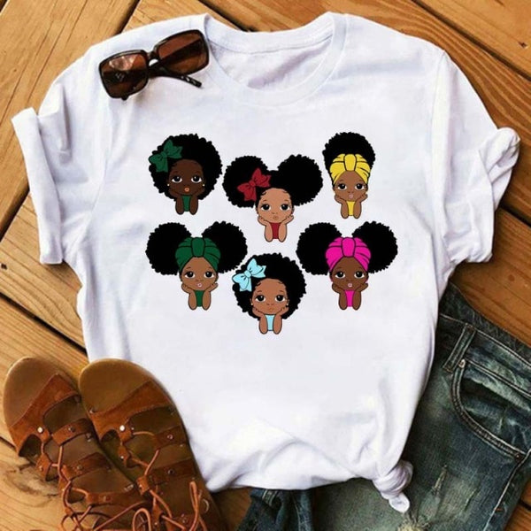 Maycaur Fashion Women Black Girl Print Magic T Shirt Summer Short Sleeve Ladies T-shirts 90s Ulzzang Shirt Casual Round Neck Tee