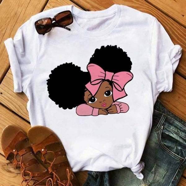 Maycaur Fashion Women Black Girl Print Magic T Shirt Summer Short Sleeve Ladies T-shirts 90s Ulzzang Shirt Casual Round Neck Tee