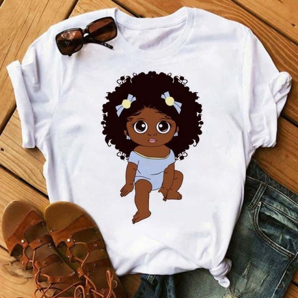 Maycaur Fashion Women Black Girl Print Magic T Shirt Summer Short Sleeve Ladies T-shirts 90s Ulzzang Shirt Casual Round Neck Tee