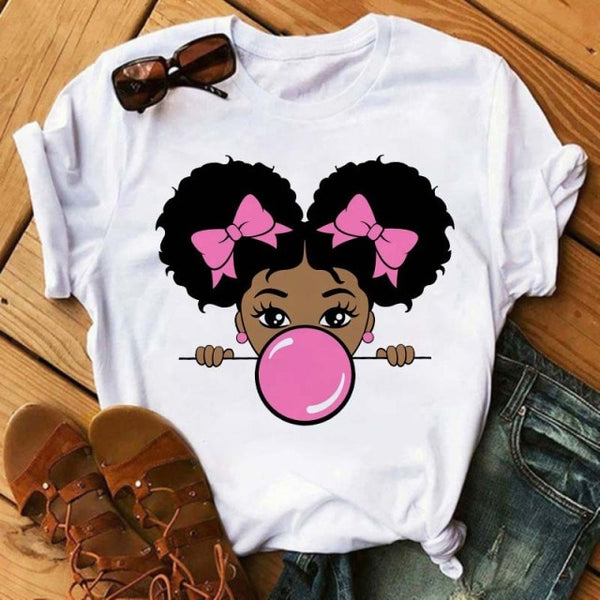 Maycaur Fashion Women Black Girl Print Magic T Shirt Summer Short Sleeve Ladies T-shirts 90s Ulzzang Shirt Casual Round Neck Tee