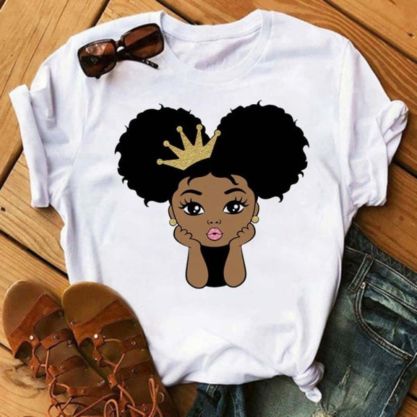 Maycaur Fashion Women Black Girl Print Magic T Shirt Summer Short Sleeve Ladies T-shirts 90s Ulzzang Shirt Casual Round Neck Tee