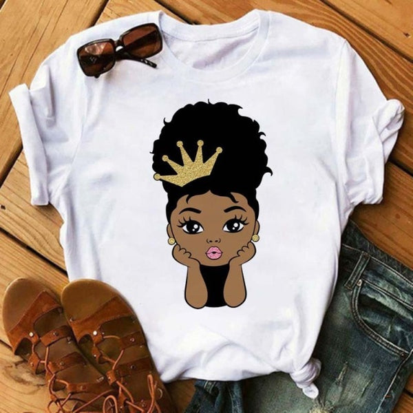 Maycaur Fashion Women Black Girl Print Magic T Shirt Summer Short Sleeve Ladies T-shirts 90s Ulzzang Shirt Casual Round Neck Tee