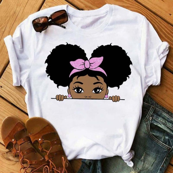 Maycaur Fashion Women Black Girl Print Magic T Shirt Summer Short Sleeve Ladies T-shirts 90s Ulzzang Shirt Casual Round Neck Tee