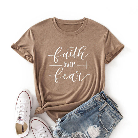 Faith Over Fear Christian T-Shirt Religion Clothing for Women Faith Shirt Graphic Fearless Slogan Vintage Tops Girl Tees