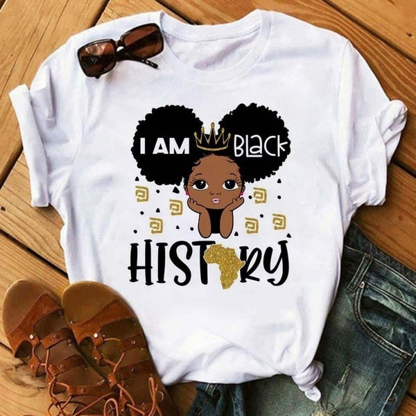 Maycaur Fashion Women Black Girl Print Magic T Shirt Summer Short Sleeve Ladies T-shirts 90s Ulzzang Shirt Casual Round Neck Tee