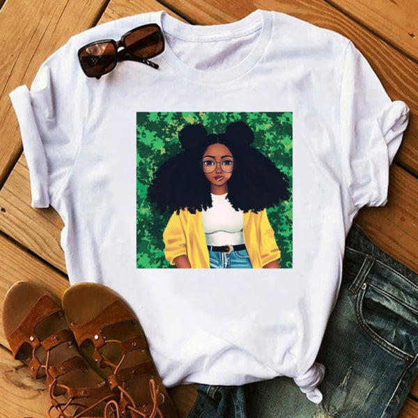 ZOGANKIN Female Summer Fashion Short Sleeve Tshirts Cool Melanin Black Girl Graphic Printed Women Black T-shirt Casual Tops Tee