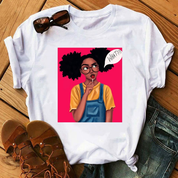 ZOGANKIN Female Summer Fashion Short Sleeve Tshirts Cool Melanin Black Girl Graphic Printed Women Black T-shirt Casual Tops Tee