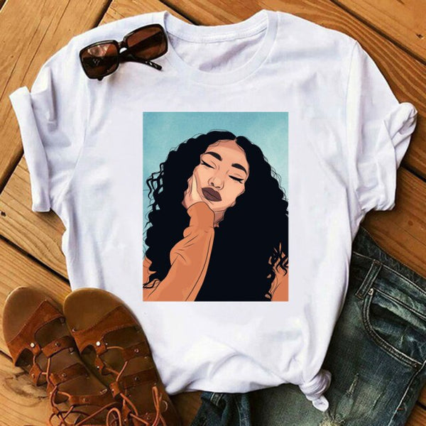 ZOGANKIN Female Summer Fashion Short Sleeve Tshirts Cool Melanin Black Girl Graphic Printed Women Black T-shirt Casual Tops Tee