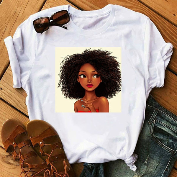 ZOGANKIN Female Summer Fashion Short Sleeve Tshirts Cool Melanin Black Girl Graphic Printed Women Black T-shirt Casual Tops Tee