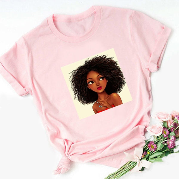 ZOGANKIN Female Summer Fashion Short Sleeve Tshirts Cool Melanin Black Girl Graphic Printed Women Black T-shirt Casual Tops Tee