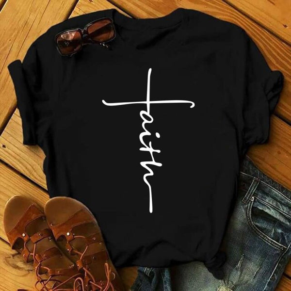 ZOGANKI Faith Hope Love  Casual T-shirt Women T Shirt Summer Casual Short Sleeve Harajuku Tops New Graphic Woman Tees Black Tops