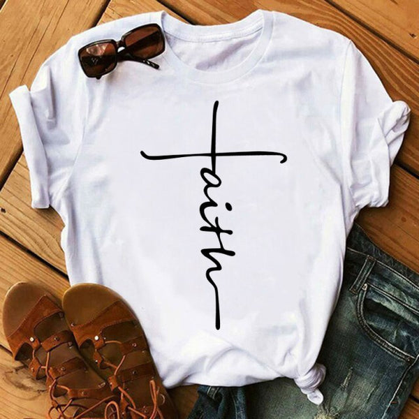 ZOGANKI Faith Hope Love  Casual T-shirt Women T Shirt Summer Casual Short Sleeve Harajuku Tops New Graphic Woman Tees Black Tops