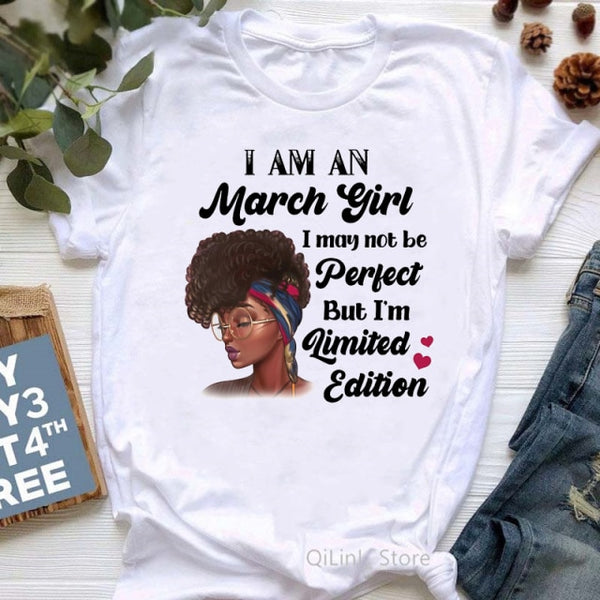 Limited Edition Black Girl Magic Tshirt Women Graphic T Shirts Summer Femme January to December Month T-Shirt 90s Birthday Gift