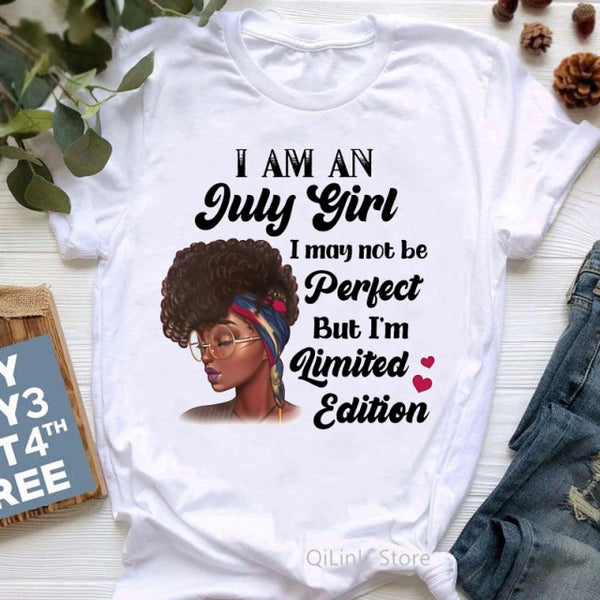 Limited Edition Black Girl Magic Tshirt Women Graphic T Shirts Summer Femme January to December Month T-Shirt 90s Birthday Gift