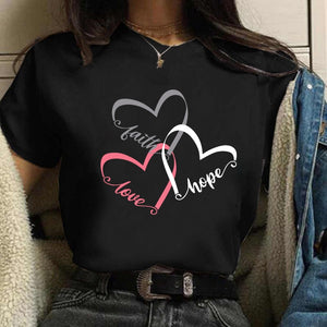 ZOGANKI Faith Hope Love  Casual T-shirt Women T Shirt Summer Casual Short Sleeve Harajuku Tops New Graphic Woman Tees Black Tops