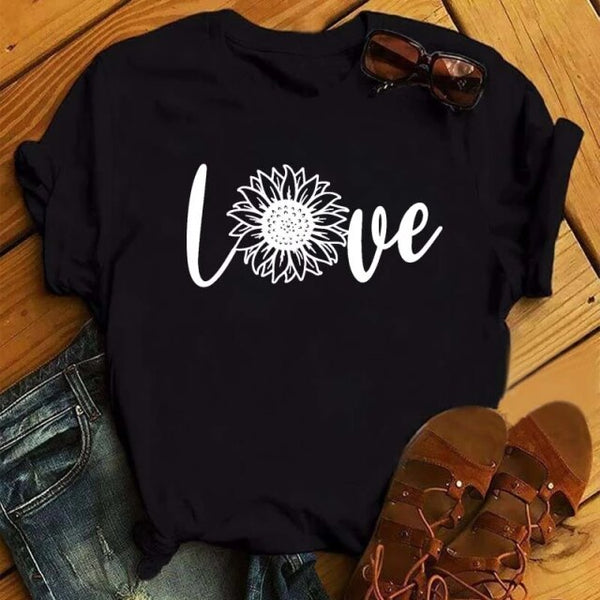WVIOCE  Funny Love Heart Casual Women T-shirt Summer Short Sleeve Harajuku Female Tops New Graphic Girl Black Tops 27933