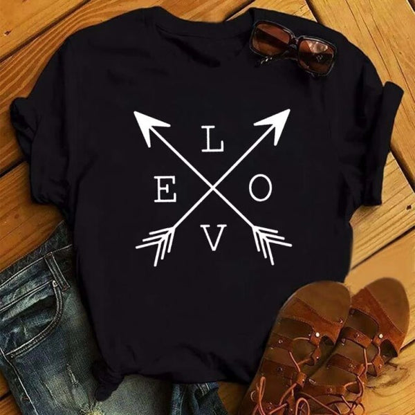 WVIOCE  Funny Love Heart Casual Women T-shirt Summer Short Sleeve Harajuku Female Tops New Graphic Girl Black Tops 27933