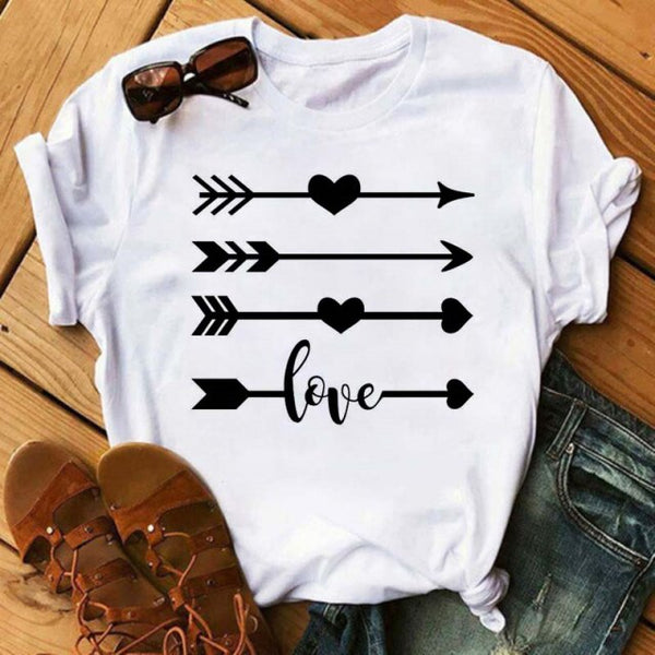 WVIOCE  Funny Love Heart Casual Women T-shirt Summer Short Sleeve Harajuku Female Tops New Graphic Girl Black Tops 27933