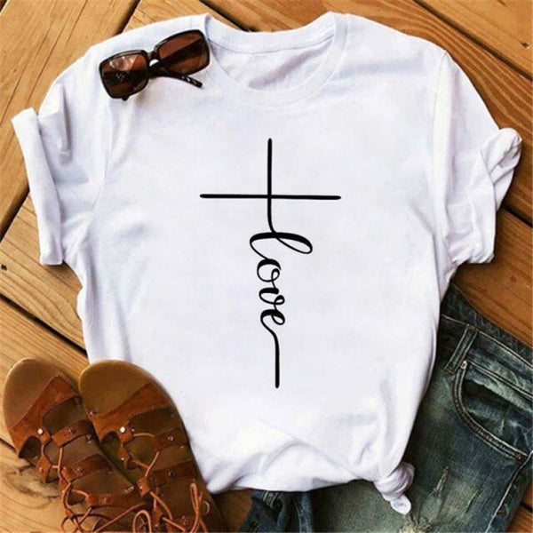 WVIOCE  Funny Love Heart Casual Women T-shirt Summer Short Sleeve Harajuku Female Tops New Graphic Girl Black Tops 27933