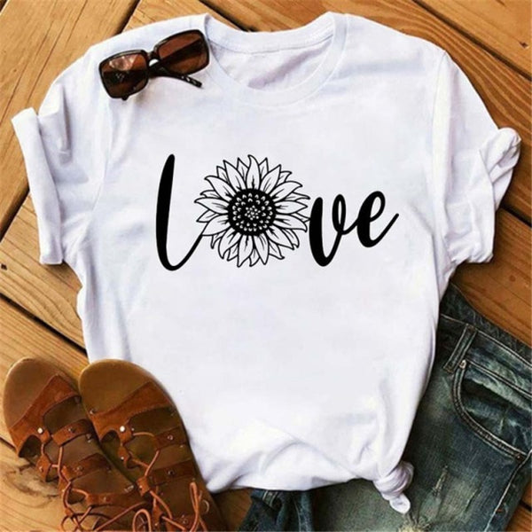 WVIOCE  Funny Love Heart Casual Women T-shirt Summer Short Sleeve Harajuku Female Tops New Graphic Girl Black Tops 27933