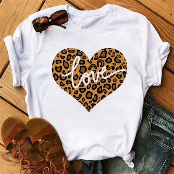 WVIOCE  Funny Love Heart Casual Women T-shirt Summer Short Sleeve Harajuku Female Tops New Graphic Girl Black Tops 27933