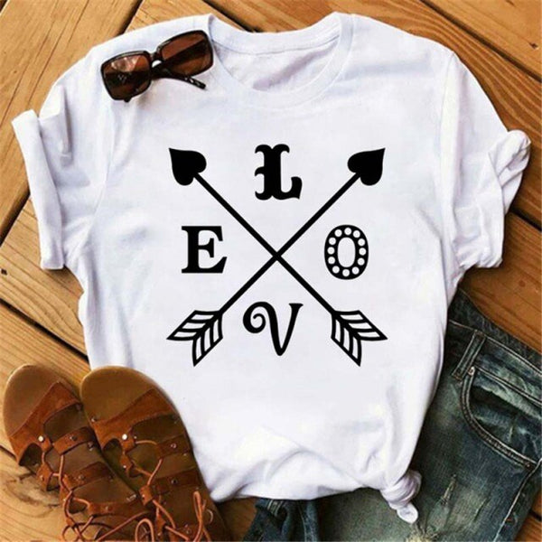 WVIOCE  Funny Love Heart Casual Women T-shirt Summer Short Sleeve Harajuku Female Tops New Graphic Girl Black Tops 27933