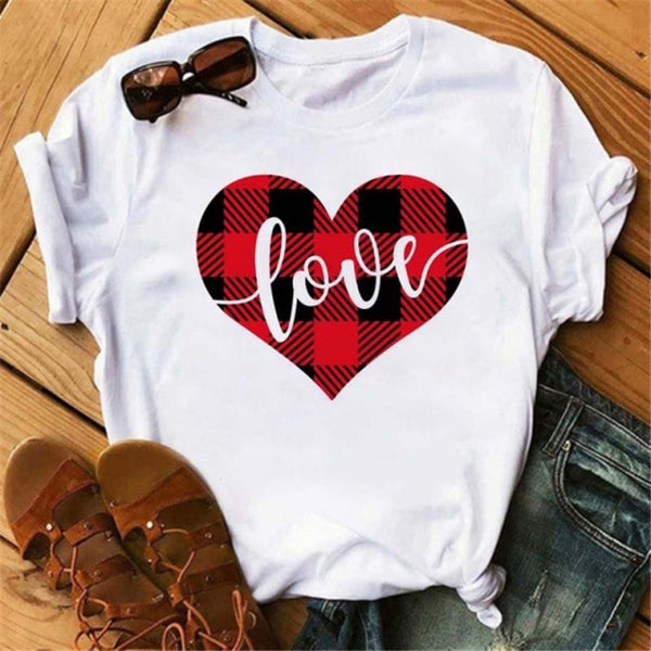 WVIOCE  Funny Love Heart Casual Women T-shirt Summer Short Sleeve Harajuku Female Tops New Graphic Girl Black Tops 27933