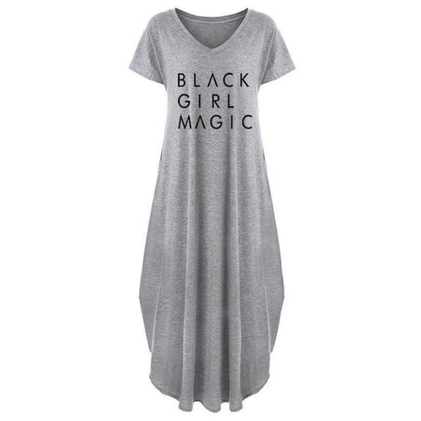 Women&#39;s Summer African Black Girl Magic Woman Long Dress Casual Loose Pocket Short Sleeve Maxi Dresses Oversized 5XL Drop Ship