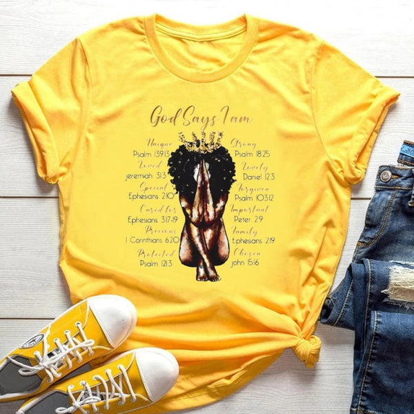 God Says You Are Black Girl is Beautiful Magic Tshirt Melanin Women T Shirt Femme Black Lives Matter Juneteenth Tops