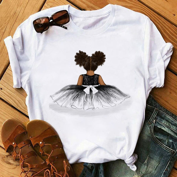 Poppin Mom T Shirt Casual T Shirt Women Black African Curly Hair girl Printed Tshirt Femme Harajuku Clothes Female T-shirt Tops