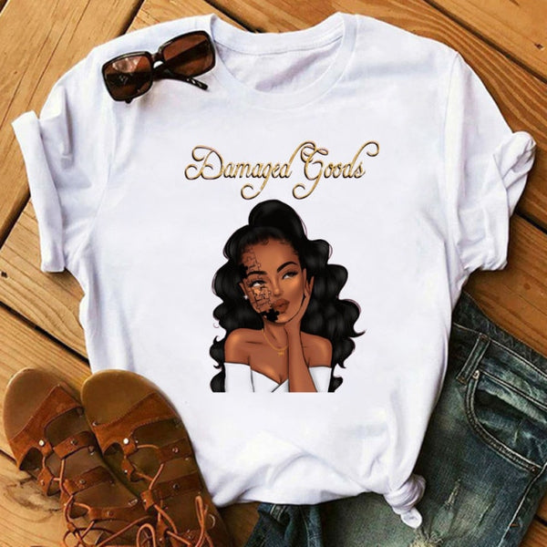 Poppin Mom T Shirt Casual T Shirt Women Black African Curly Hair girl Printed Tshirt Femme Harajuku Clothes Female T-shirt Tops
