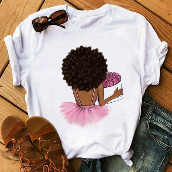 Poppin Mom T Shirt Casual T Shirt Women Black African Curly Hair girl Printed Tshirt Femme Harajuku Clothes Female T-shirt Tops