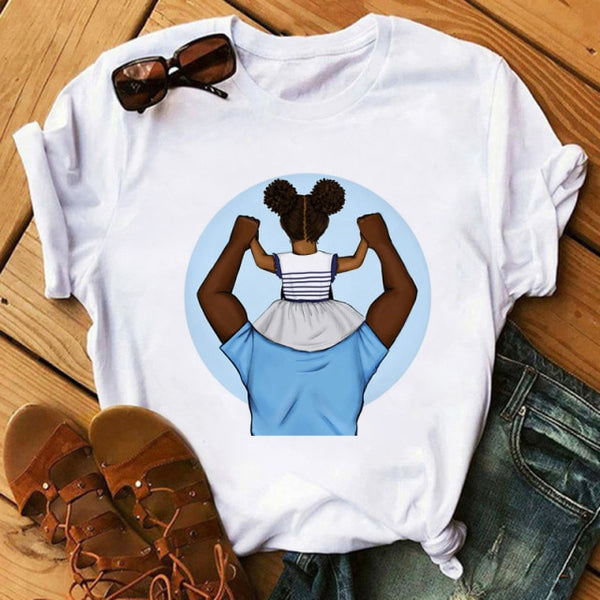 Poppin Mom T Shirt Casual T Shirt Women Black African Curly Hair girl Printed Tshirt Femme Harajuku Clothes Female T-shirt Tops