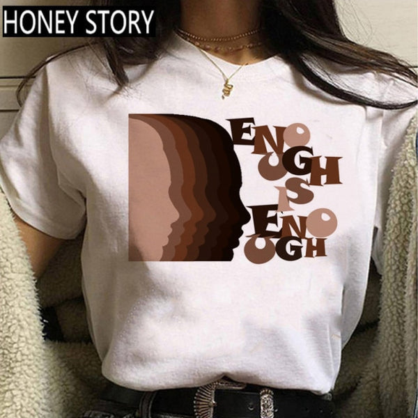 FIXSYS Kawaii Melanin T Shirt Women Funny Black African Curly Hair Girl Graphic Tees Cartoon T-shirt Aesthetic Tshirt