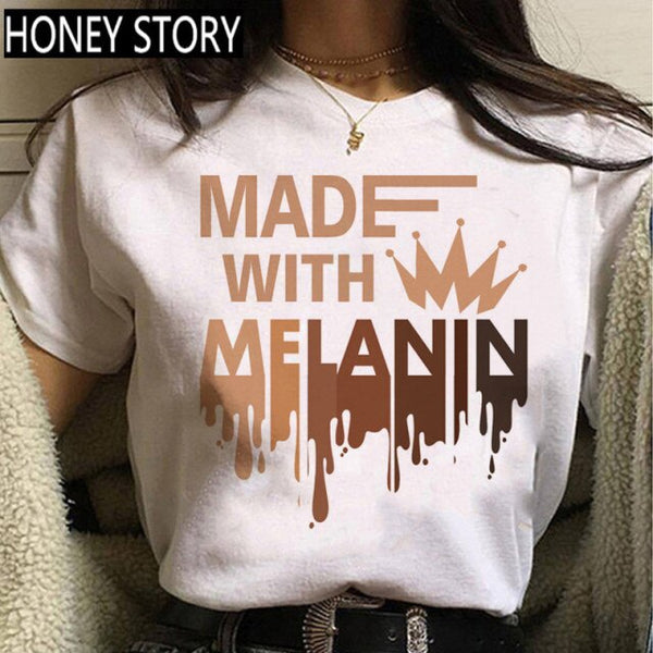 FIXSYS Kawaii Melanin T Shirt Women Funny Black African Curly Hair Girl Graphic Tees Cartoon T-shirt Aesthetic Tshirt