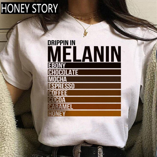 FIXSYS Kawaii Melanin T Shirt Women Funny Black African Curly Hair Girl Graphic Tees Cartoon T-shirt Aesthetic Tshirt