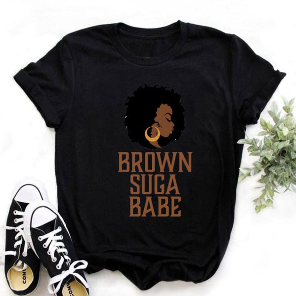 FIXSYS Kawaii Melanin T Shirt Women Funny Black African Curly Hair Girl Graphic Tees Cartoon T-shirt Aesthetic Tshirt
