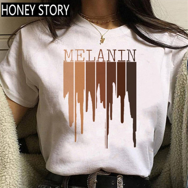 Cartoon T-shirt Kawaii Melanin T Shirt Women Funny Black African Curly Hair Girl Graphic Tees Aesthetic Tshirt Female